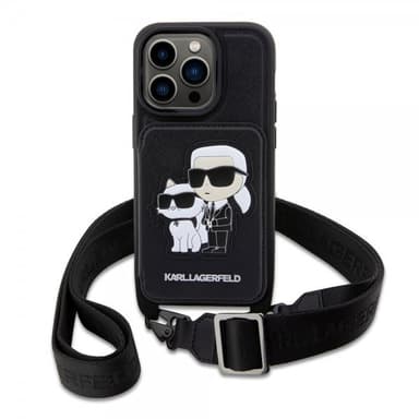 Karl Lagerfeld iPhone 14 Pro Max Kuori Crossbody Cardslot Cover Musta