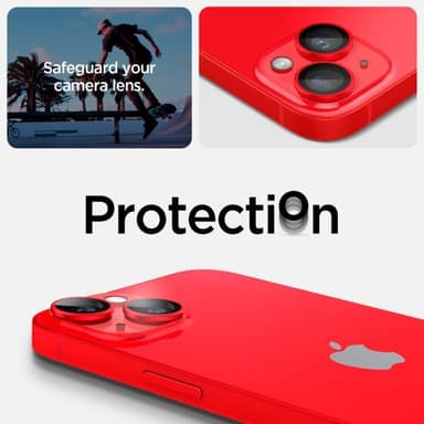 Spigen iPhone 14/iPhone 14 Plus Kameran linssinsuojus GLAS.tR EZ Fit Optik Pro Punainen 2-pakkaus