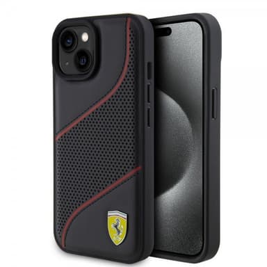 Ferrari iPhone 15 Kuori Perforoitu Musta