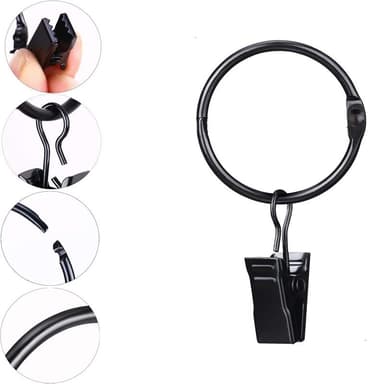 Gardinringar i metall med klämmor gardinhängare 20-pack Musta 50 mm