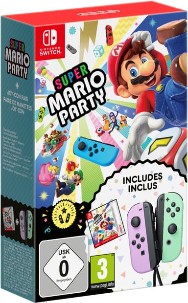 Nintendo Switch Joy-Con ohjaimet + Mario Party (violetti/vihreä)