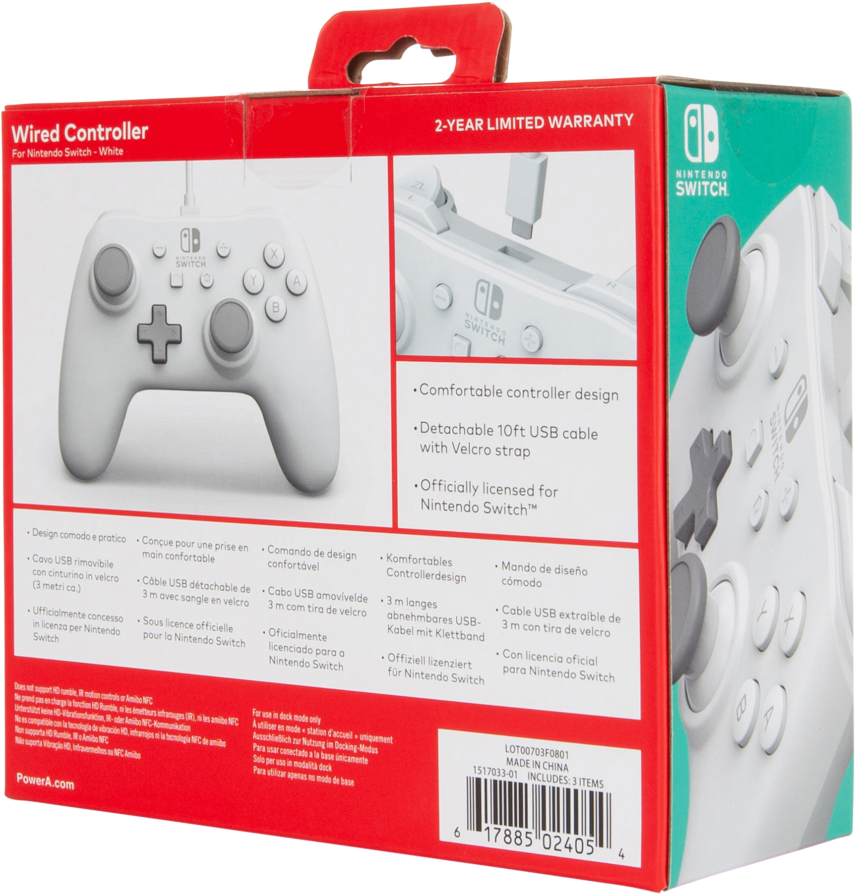 PowerA Nintendo Switch USB langallinen peliohjain (valkoinen)
