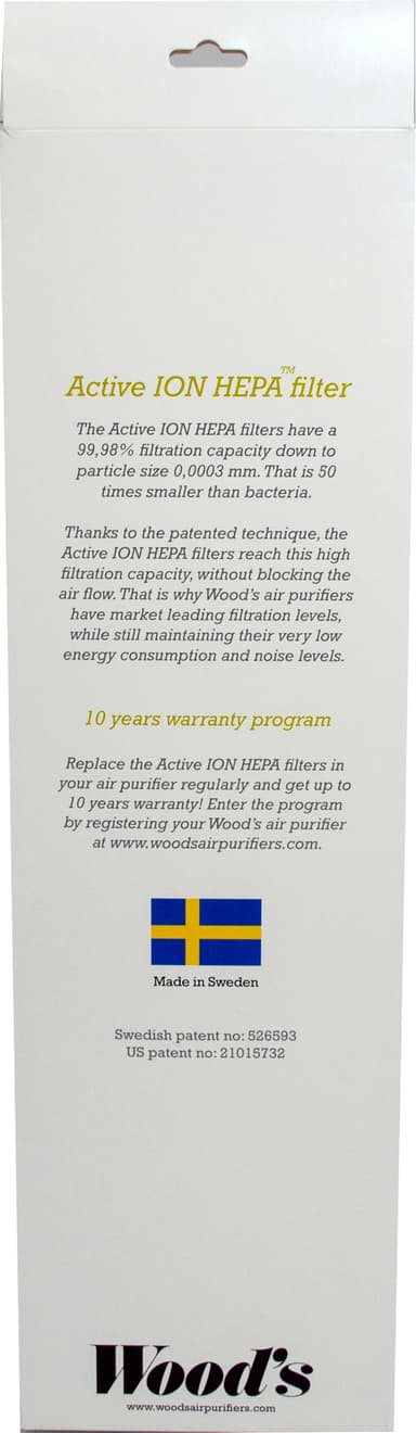 Woods Active ION HEPA ilmanpuhdistimen suodattimet WHE901 (2 kpl)