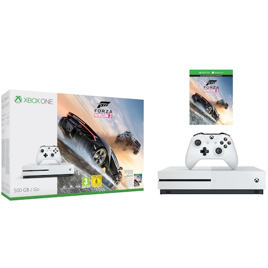 Xbox One S 500 GB Forza Horizon 3 konsolipaketti (valk)