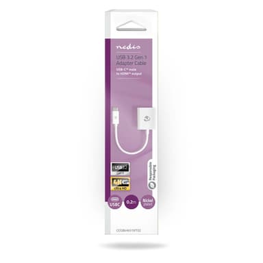 Nedis USB-C™ Sovitin | USB 3.2 Gen 1 | USB-C™ Uros | HDMI™ Ulostulo | 4K@30Hz | 0.20 m | Pyöreä | Niklattu | PVC | Valkoinen | Laatikko