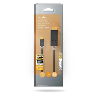 Nedis USB-C™ Sovitin | USB 3.2 Gen 1 | USB-C™ Uros | HDMI™ liitin | 4K@60Hz | 2.00 m | Pyöreä | Kullattu | PVC | Antrasiitti | Laatikko