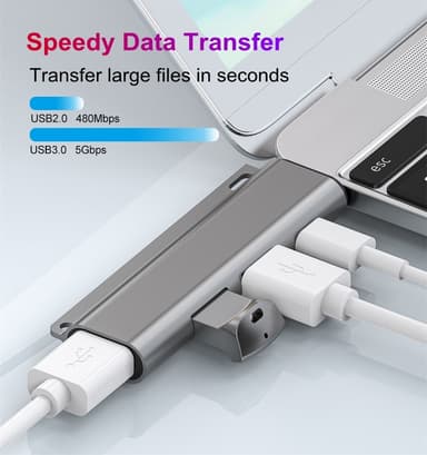 NÖRDIC 4-porttinen USB-C-keskitin 2xUSB-A 2.0, 1xUSB-A 3.1, 1xUSB-C 3.1
