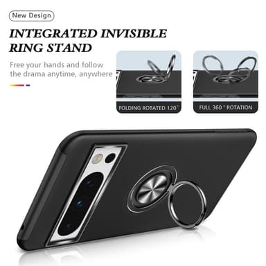 Google Pixel 8 Pro sormenrengasjalustan hybridikotelo - musta