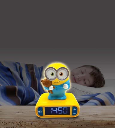 Herätyskello, jossa on yövalo 3D-muotoilu Minions ja äänitehosteet