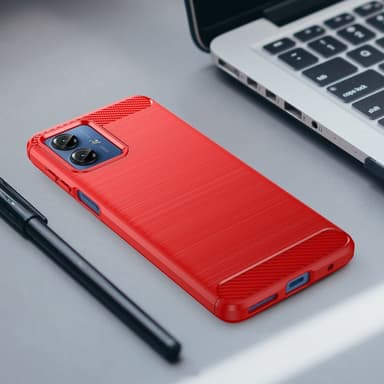 SKALO Motorola Moto G14 Armor Carbon Iskunkestävä TPU suojakuori - Punainen