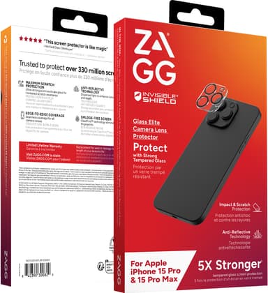 ZAGG InvisibleShield iPhone 15 Pro/Pro Max Kameran linssinsuojus Glass Elite Camera Lens Protector