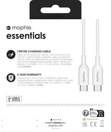 Mophie Essentials USB-C kaapeli (valkoinen)