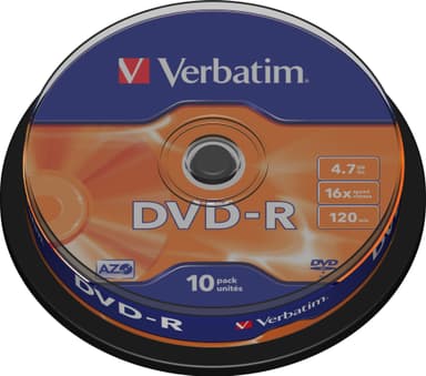 verbatim DVD-R, 16x, 4.7 GB/120 min, 10-pack spindel, AZO
