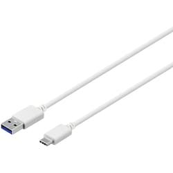 Sandstrøm USB-A - USB-C kaapeli 3 m (valkoinen)