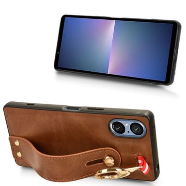 SKALO Sony Xperia 5 V PU-nahkakuori käsivarsinauhalla - Ruskea