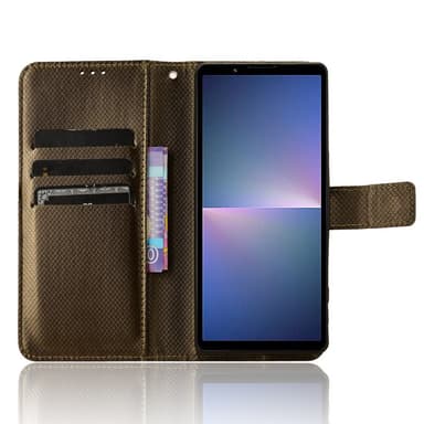 SKALO Sony Xperia 5 V Premium Mini Rhombus Lompakkokotelo - Ruskea