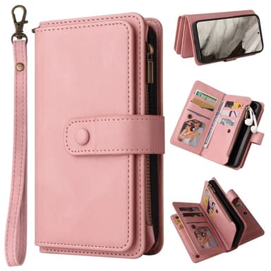 SKALO Google Pixel 8 Big Wallet 17-lokeroa Lompakkokotelo - Pinkki