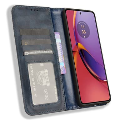 SKALO Motorola Moto G84 5G Kohokuvioitu Premium lompakkokotelo - Sininen