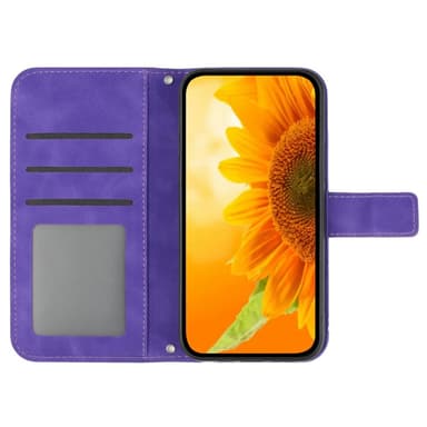 SKALO Motorola Edge 40 Neo 5G Kohokuvioitu Flower PU Nahka Lompakkokotelo - Tumman violetti