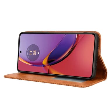 SKALO Motorola Moto G84 5G Kohokuvioitu Premium lompakkokotelo - Ruskea
