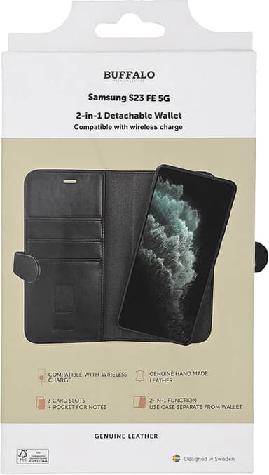 Buffalo Samsung S23 FE 5G 2in1 Leather lompakkokotelo (musta)