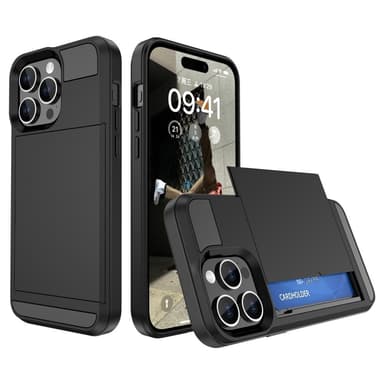 iPhone 15 PC+TPU -puhelimelle Suojakuori Liukuva Korttiteline