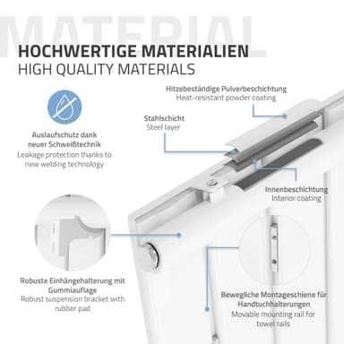 ML-Design Sähköinen pyyhekuivain 1600x604 mm valkoinen, 900W