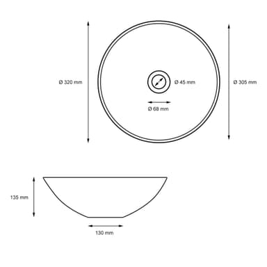 Ml-Design keraaminen pesuallas musta matta, Ø 32x13,5 cm, pyöreä