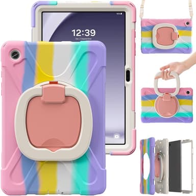 SKALO Samsung Tab A9+ Extra Shock Resistant Armor Rengas kuori olkahihnalla - Rainbow