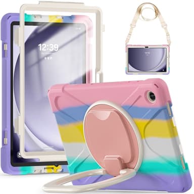 SKALO Samsung Tab A9+ Extra Shock Resistant Armor Rengas kuori olkahihnalla - Rainbow