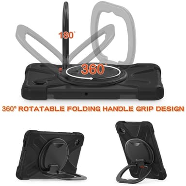 SKALO Samsung Tab A9 Extra Shockproof Armor 360 Kahva/Tripod Suojakuori - Musta