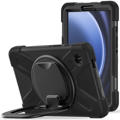 SKALO Samsung Tab A9 Extra Shockproof Armor 360 Kahva/Tripod Suojakuori - Musta