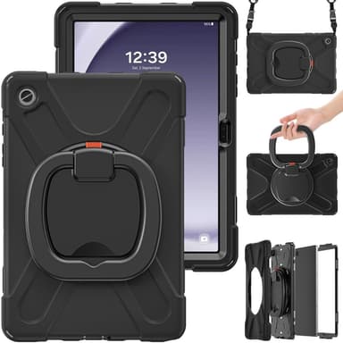 SKALO Samsung Tab A9+ Extra Shock Resistant Armor Rengas kuori olkahihnalla - Musta