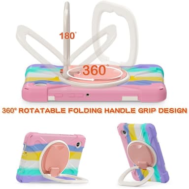 SKALO Samsung Tab A9 Extra Shockproof Armor 360 Kahva/Tripod Suojakuori - Rainbow