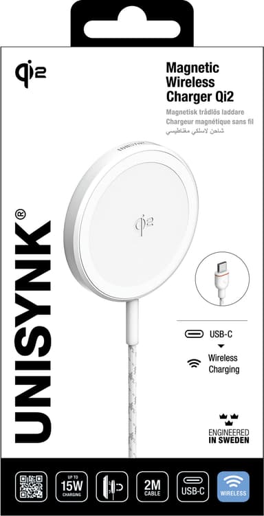 Unisynk Qi2 15 W langaton laturi (valkoinen)