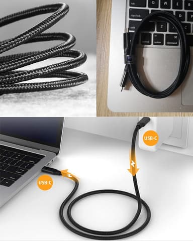 NÖRDIC 2m USB3.2 Gen2 SuperSpeed ​​​​USB 10 Gbps USB-C–C nylon-punottu kaapeli Power Delivery 100W, 4K60Hz video ja Emarker