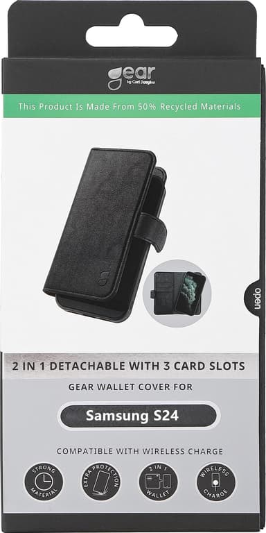Gear 2in1 Samsung Galaxy S24 lompakkokotelo (musta)