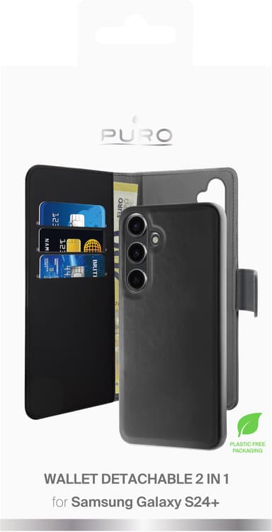 Puro 2in1 Samsung Galaxy S24 Plus lompakkokotelo (musta)