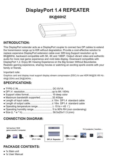 NÖRDIC Displayport 1.4 signaalivahvistin 8K60Hz