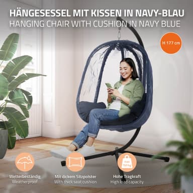 ML-Design Riipputuoli jalustalla ja istuintyynyllä + katteella, tummansininen