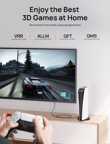 NÖRDIC 2m ohut Ultra High Speed ​​​​HDMI2.1 8K 60Hz 4K 120Hz 48Gbps Dynamic HDR eARC Pelitila VRR Dolby ATMOS