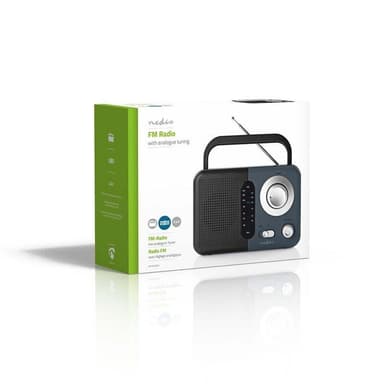 Nedis FM-radio | Kannettava malli | FM | Akkukäyttöinen / Verkkovirtakäyttöinen | Analoginen | 2.4 W | Mustavalkoinen näyttö | Bluetooth® | Kuulokkeiden lähtöliitäntä | Kantokahva | Harmaa / Musta