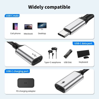 USB-C uros ja kaksois USB-C naaras jakajakaapeli pikalataus