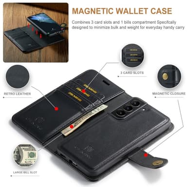 DG.MING Samsung Galaxy S24 irrotettava 2-in-1-lompakkokuori