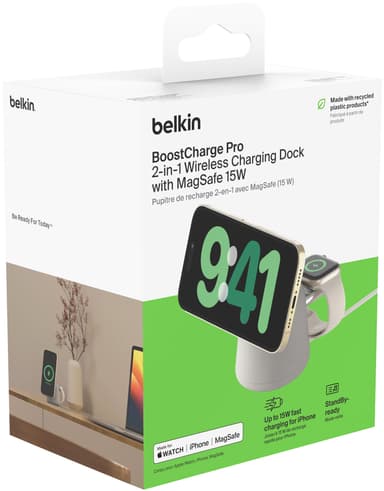 Belkin BoostCharge Pro 2in1 MagSafe 15 W langaton laturi (hiekka)