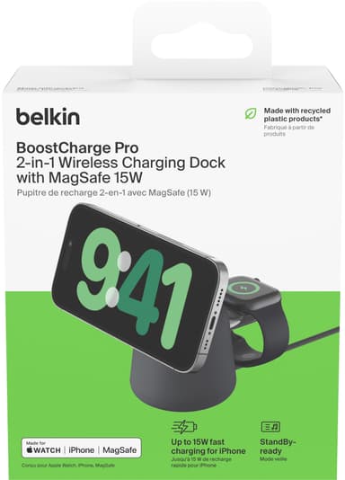 Belkin BoostCharge Pro 2in1 MagSafe 15 W langaton laturi (musta)