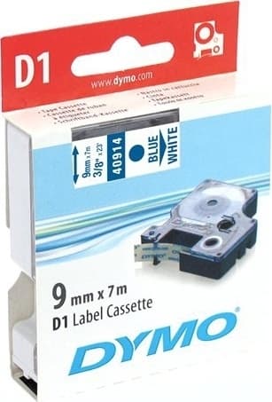 DYMO D1 merkkausteippi, 9mm, valkoinen/sininen teksti, 7m - 4091