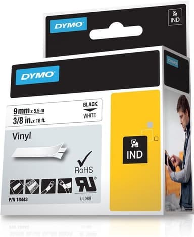 DYMO Rhino Professional, pysyvä merkkausteippi,vinyylitarra, 9mm