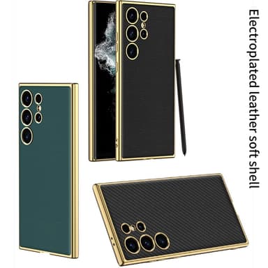 SKALO Samsung S24 Ultra PU-nahkainen Gold Edge Suojakuori - Musta
