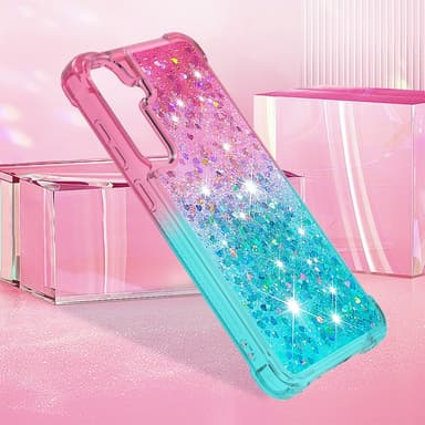 SKALO Samsung S24 Juoksuhiekka Glitter Sydämet TPU kuori - Pinkki-Turkoosi
